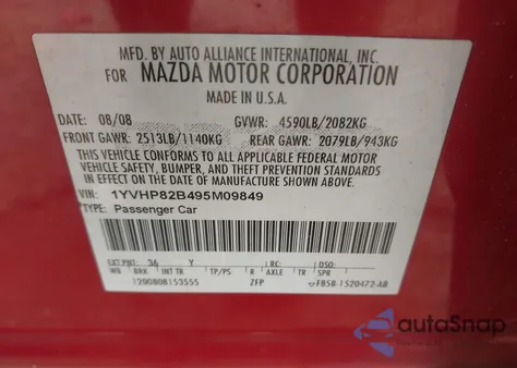 2009 Mazda Mazda6 S Touring z USA, uszkodzony, nr VIN 1YVHP82B495M09849